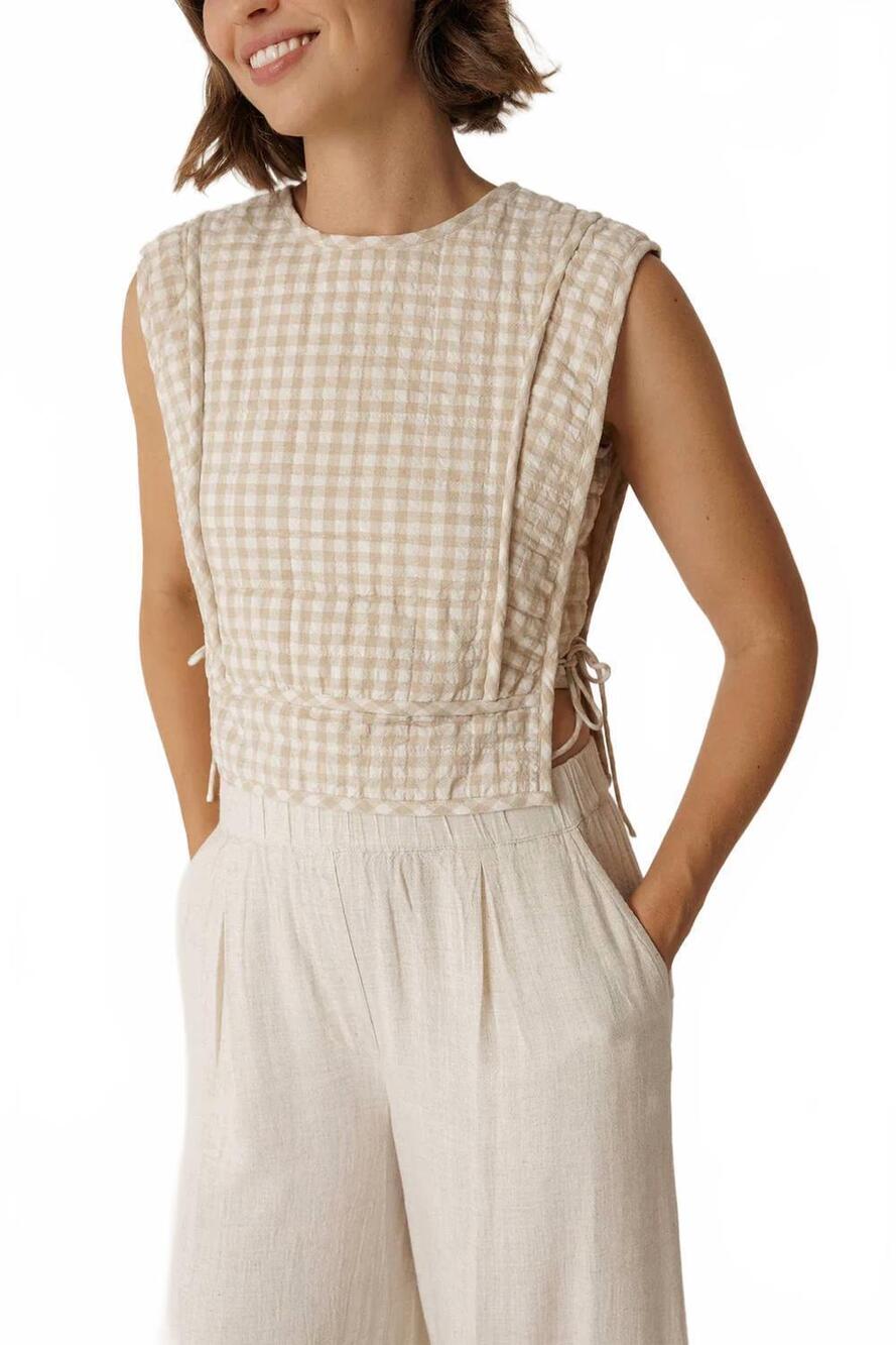 NEW INDI & COLD quilted checkered top in beige